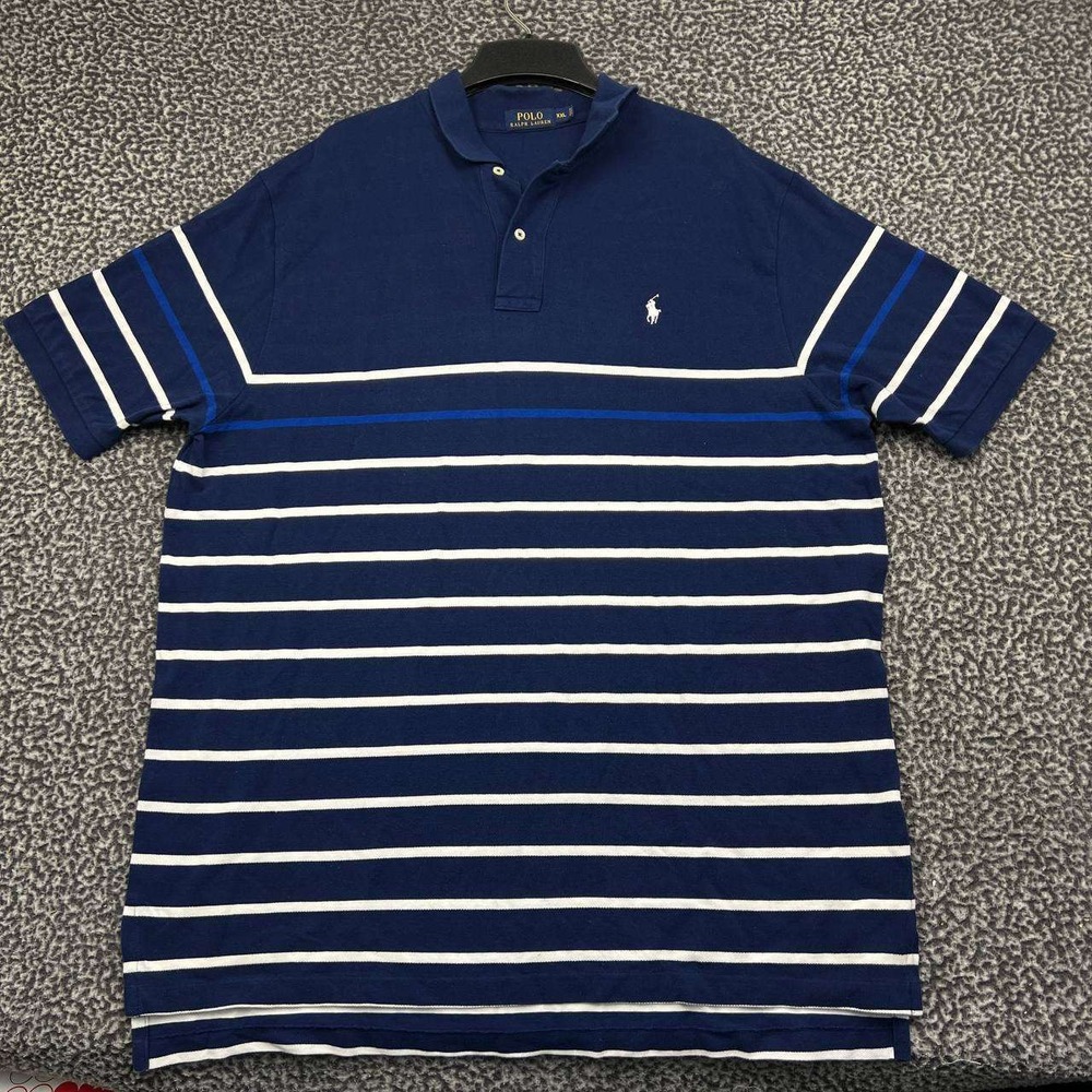 Polo Ralph Lauren Polo Shirt Men XXL Navy Blue White Striped Short Sleeve 2XL